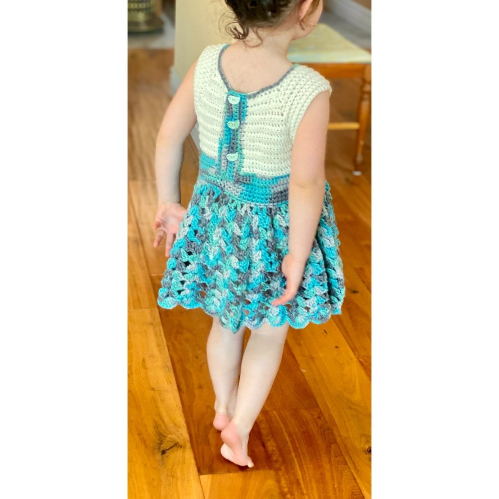 Blue Crochet Dress for Toddlers. Handmade, one of a kind. Excellent condition. - Picture 14 of 16